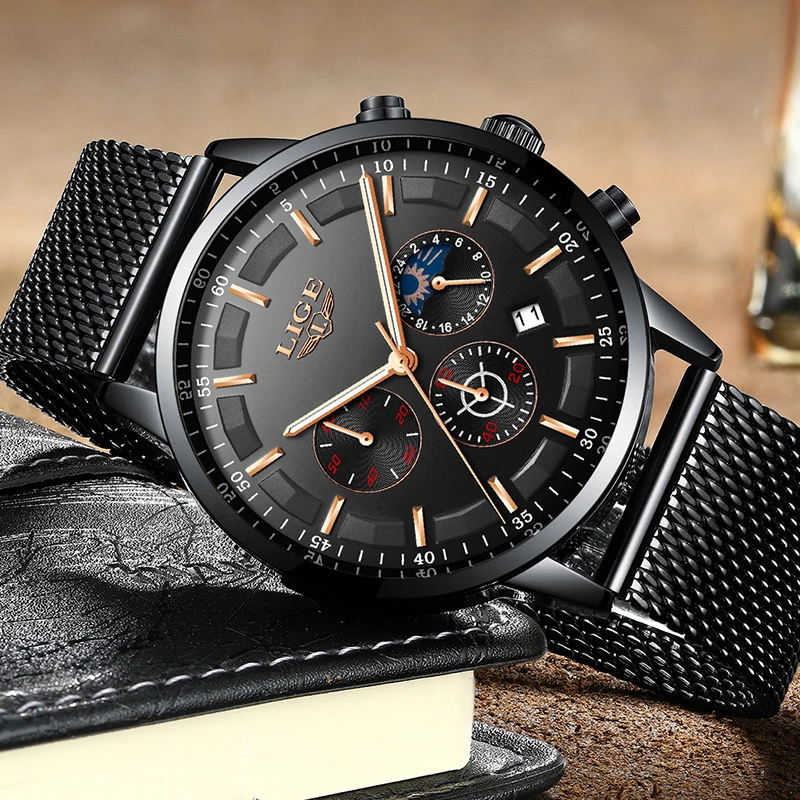 Relogio LIGE Mens Watches Top Brand Luxury Casual Quartz Wristwatch Men Fashion Stainless Steel Waterproof Sport Chronograph+Box Relogio LIGE Mens Watches Top Brand Luxury Casual Quartz Wristwatch Men Fashion Stainless Steel Waterproof Sport Chronograph+Box