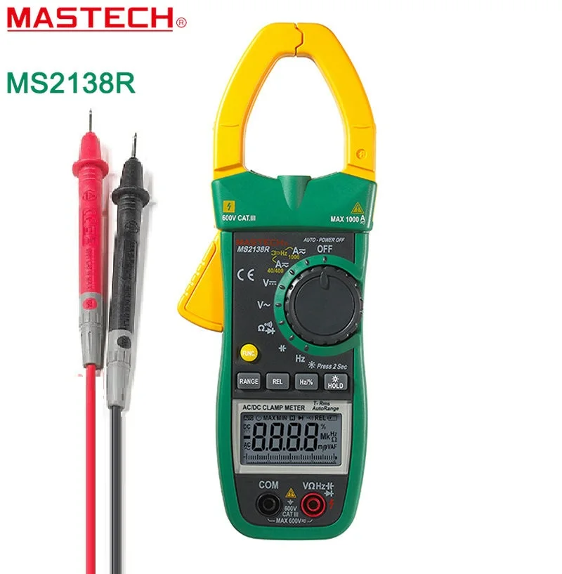

Digital Clamp Meter AC DC Clamp Meter Multimeter 4000 Counts Voltage Current Capacitance Resistance Tester MASTECH MS2138R