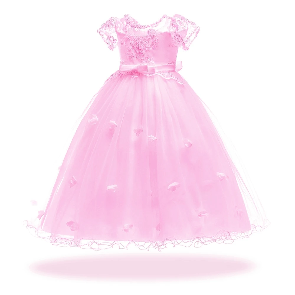

Hot Sales 4-16 Years Child Pageant Dress 2018 New Arrival Pink Flower Girl Dresses For Weddings Short Sleeves Kids Evening Gowns