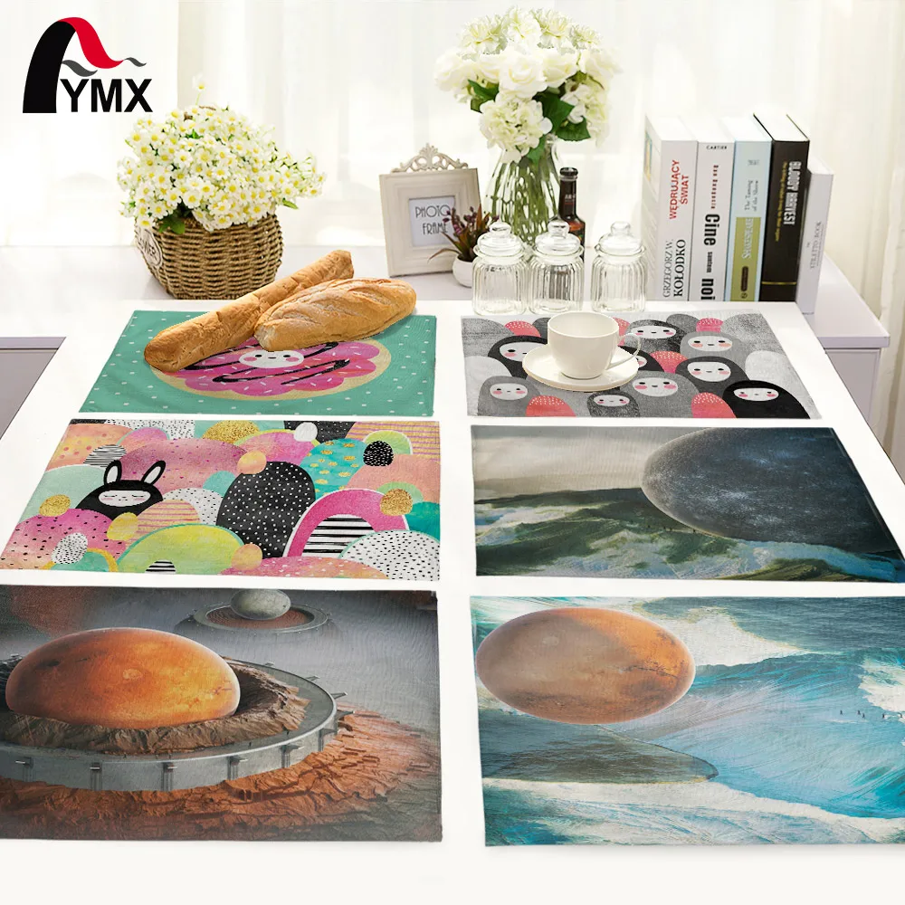 

Cartoon Universe Space Pattern Table Mat Polyester Dinner Table Napkins Tea Coffee Towel Wedding Home Textile Decor