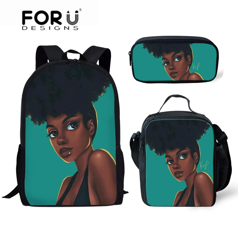 

FORUDESIGNS Black Girl Magic Backpacks Women Afro Lady Printing School Backpack Kids 3pcs/set Primary Bagpack Sac A Dos Femme