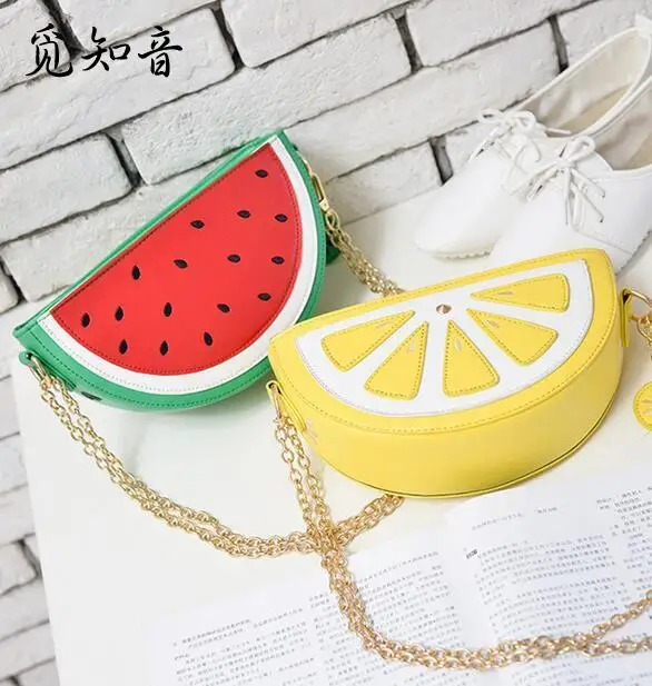 

Sweet Girl Summer New Female Bag Quality Pu Leather Women Bag Cute Fruit Packet Chain Shoulder Messenger Bag Orange Watermelon