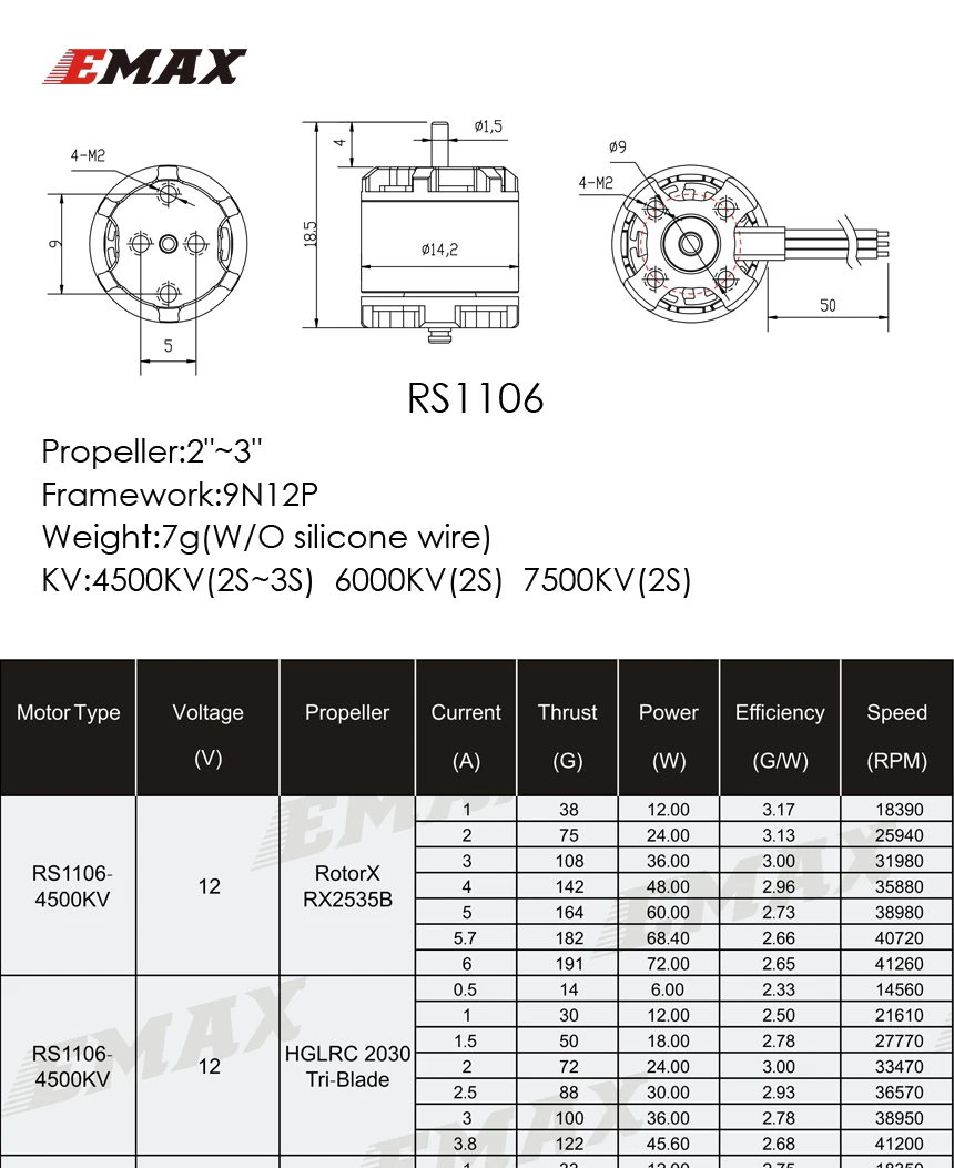 4 компл./лот EMAX RS1106 II 4500KV 6000KV 7500KV миниатюрный бесщёточный электродвигатель RC FPV гоночный мини насильственного Квадрокоптер для использования внутри помещений