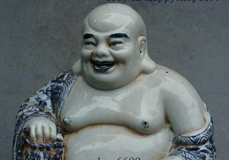 Старый китайский храм Qing Dyasnty фарфоровая статуя богатства милосердия Бог Майтрея