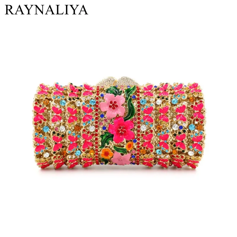 

Beautiful Red Crystal Evening Bags Flowers Rhinestone Crystal Clutch Bag For Women Fashionable Clutches Purse SMYZH-E0310