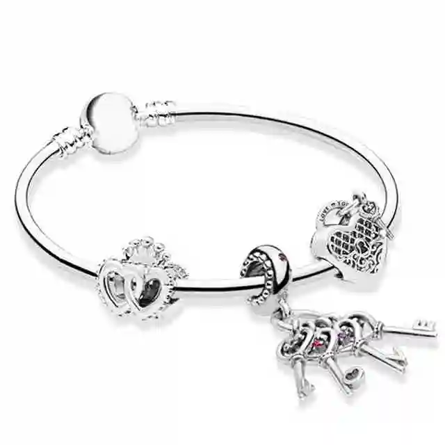 

SIEMTO 100% 925 Sterling Silver Love Key ZT0152 Bracelet Stringing Gift Set Elegant Retro Charming Gift Women Jewelry