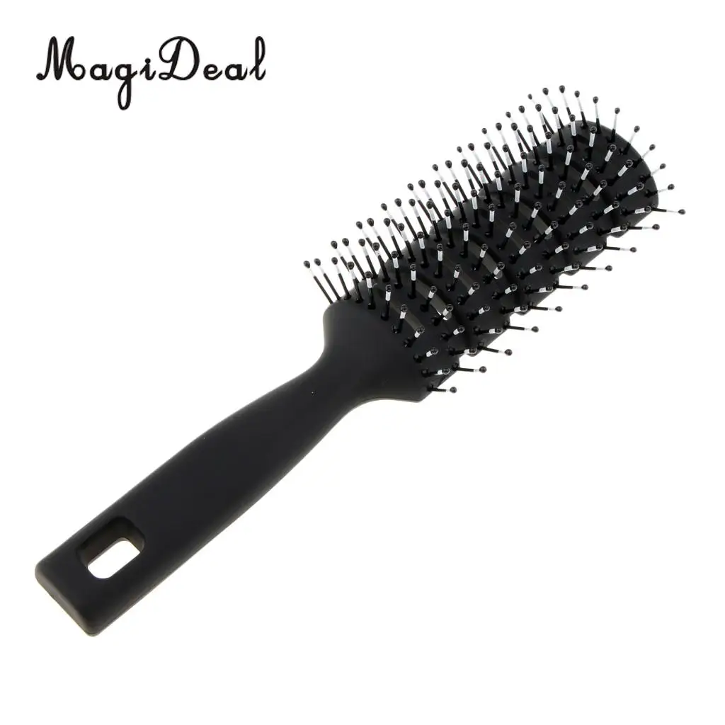 Vented 10 Row Styling Hairbrush Detangler Comb for Wet Dry Long Hair Black