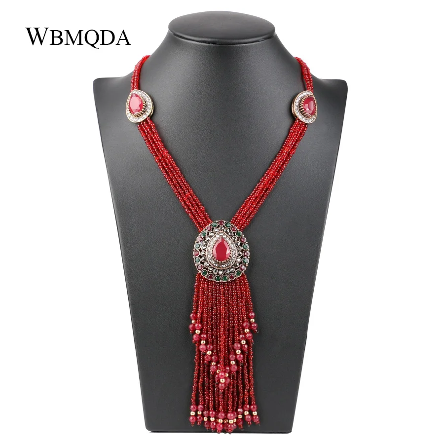 Африканский ручной работы кристалл бисер кисточка ожерелье s подвески для женщин винтажное длинное многослойное массивное ожерелье ювелирные изделия