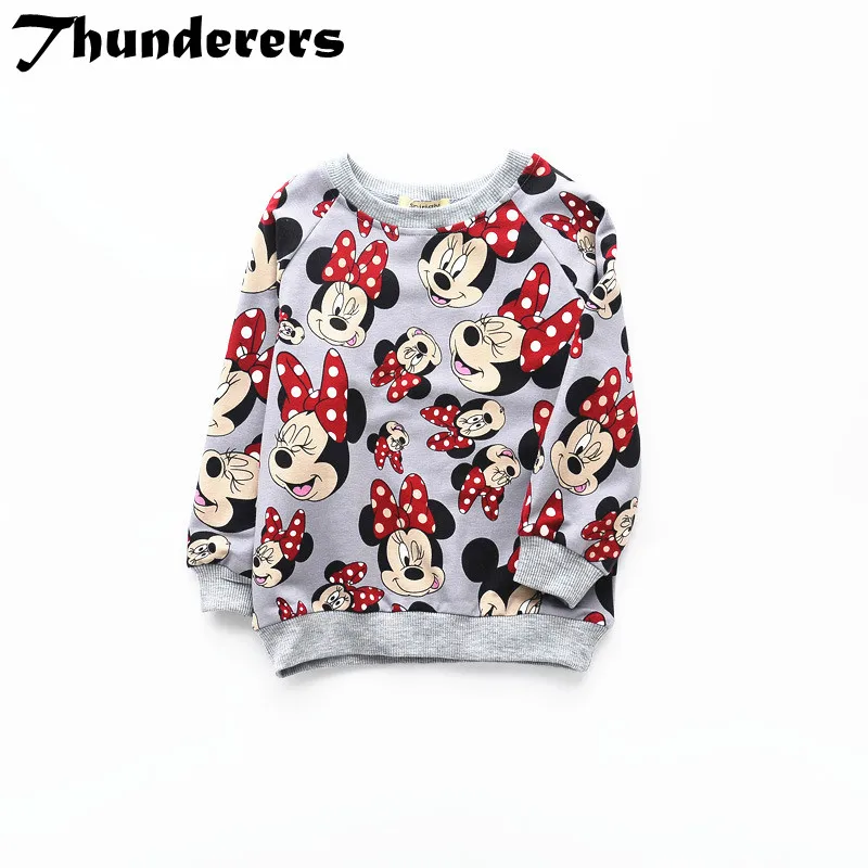

Children Clothes T-shirt 3-7 Years Old Girl Cartoon Mouse Printing Round Neck Cotton Shirt Long-sleeved Gray Sweater Girls Tops