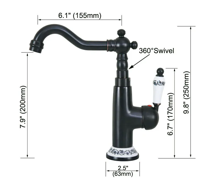 Black Oil Rubbed Bronze Ceramic Base Kitchen Wet Bar Bathroom Vessel Sink Faucet Single Hole Swivel Spout Mixer Tap anf652