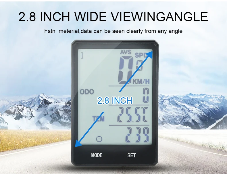 Waterproof Bicycle Computer 2.8inch Big Screen Digital Speedometer Cycle Statistics Monitor MTB Computer Wireless Bike Odometer