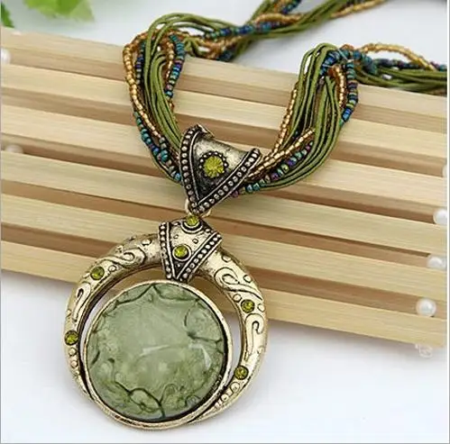 Multilayer Beads Chain Crystal Gem Stone Pendant Kalung Boho Statement Jewelry 1