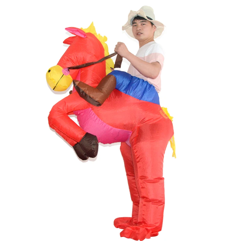 Коричневый ковбой конная Экипировка забавные надувные карнавальный костюм на Хэллоуин косплей корова мальчик Всадник Лошадь надувные