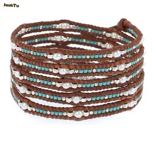 Зеленый бисер смесь пресной воды отделанный жемчугом браслет классический