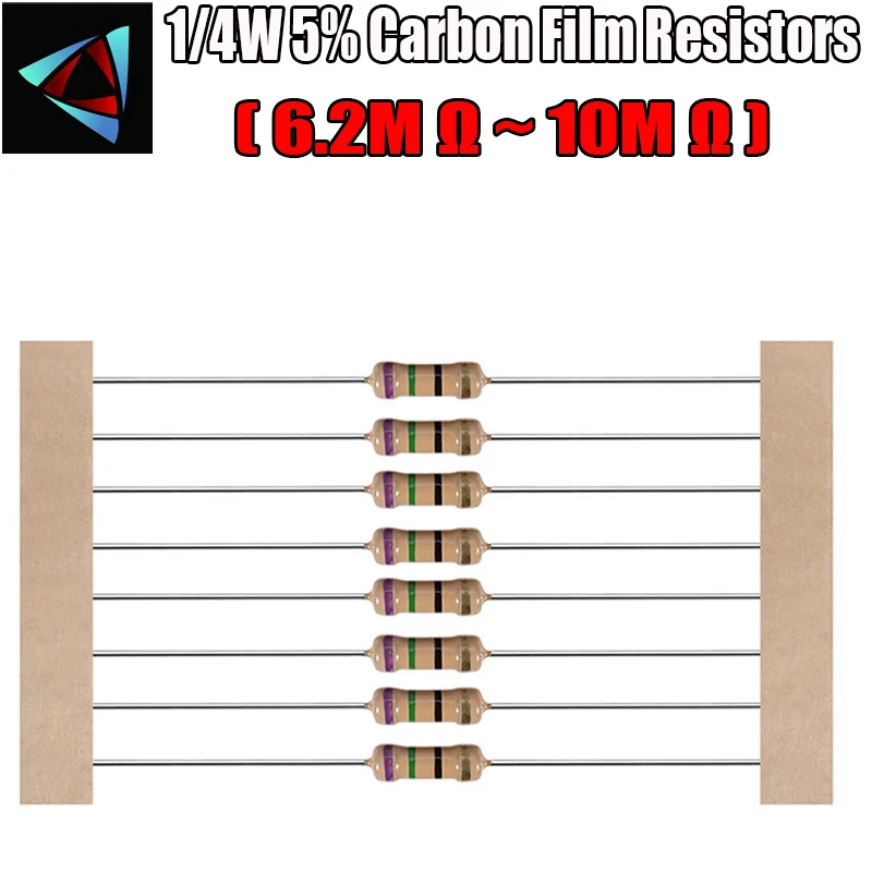 100 шт. 1/4 Вт 5% Резистор из углеродистой пленки 6 2 м 8 М 7 5 10 Ом|10m ohm|carbon film resistorsfilm resistors