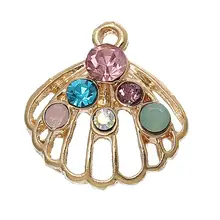 DoreenBeads цинковый металлический сплав очаровательные кулоны со стразами в виде ракушки золото цвет многоцветный стразы полые 18 мм x 17 мм, 1 шт