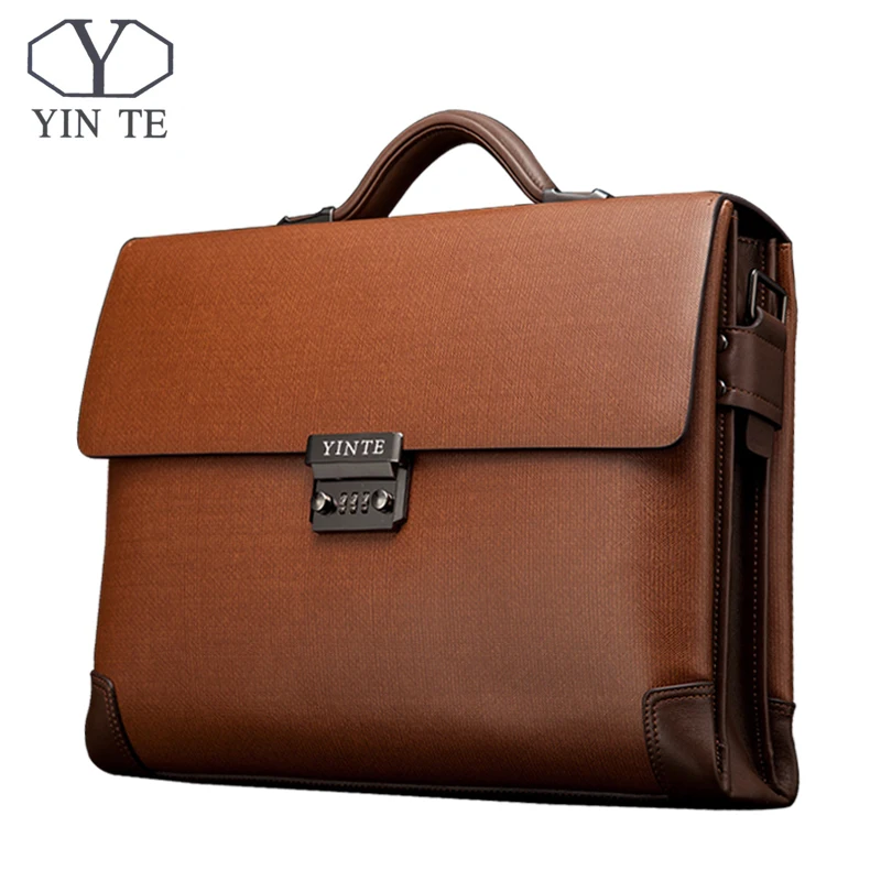 Yinte Leather Men's Briefcase Classic Business Brown Bag Lawyer Office