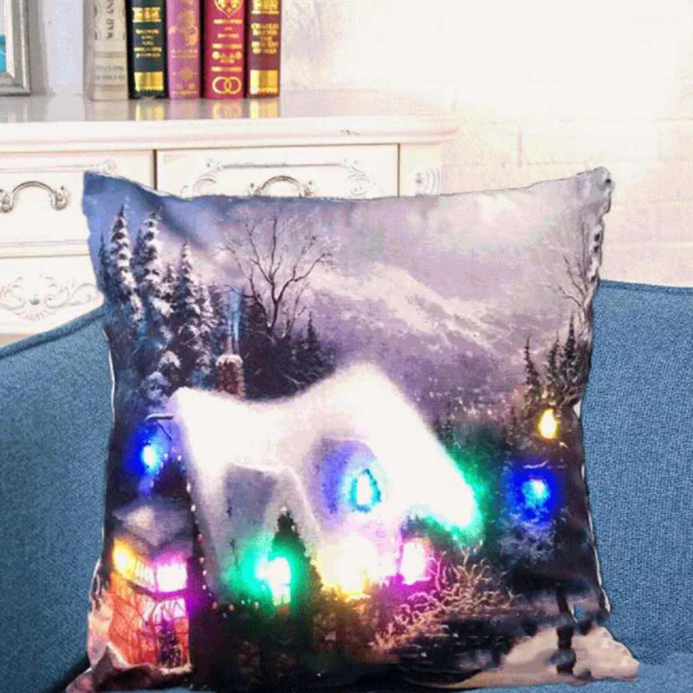 

Cushion Cover LED Merry Christmas Glow Throw Colorful LED Light Pillow Case Super Soft Pillowcase For Sofa Battery Not Included