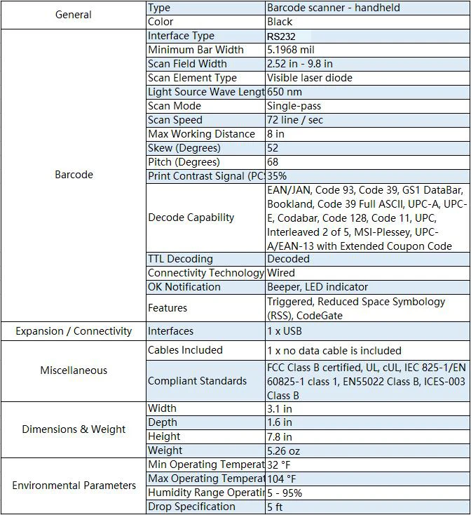 MS9540 rs232 specification