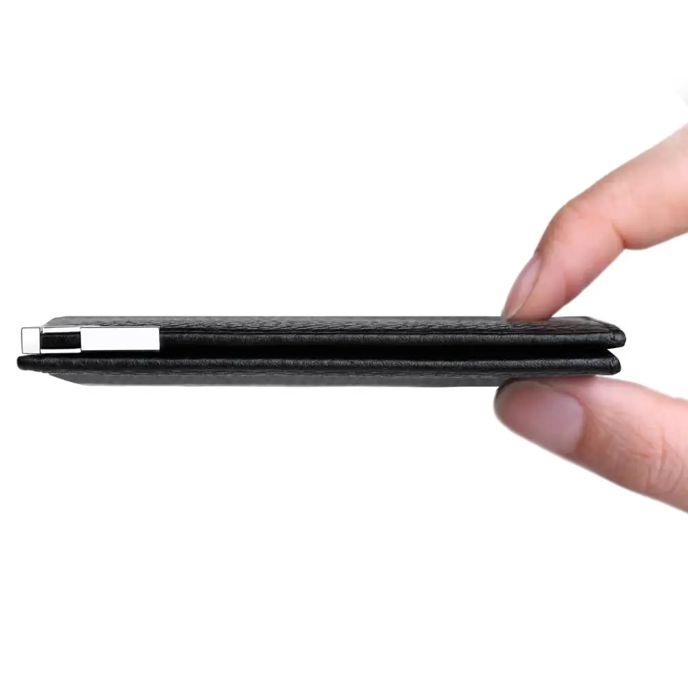 

Black Purse For Credit Card Holder Wallet men 100% Genuine Leather Short Wallet Ultrathin fold Cowskin small Card Case Purse