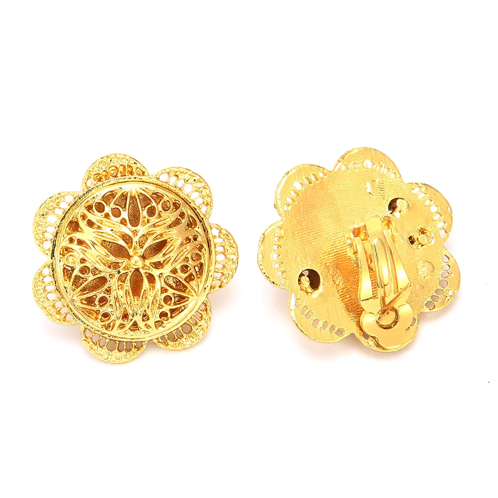 Ethlyn торговля элегантный круглый полый цветок форма золотой цвет свадебные цепи связанные ожерелье Эфиопский Ювелирные наборы S322