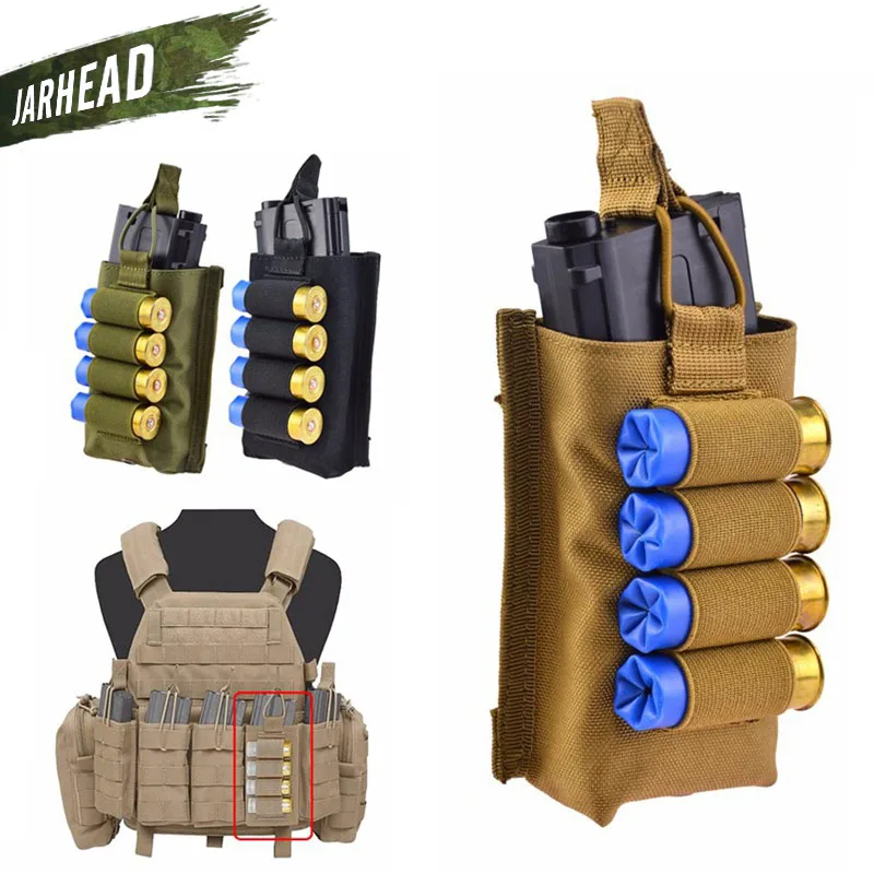 

Tactical Fast Mag Pouch With 4 shots 12 Gauge Shotgun Shells Single 5.56mm Magazine Pouch for Vest Backpack Attach Carrier Pouch