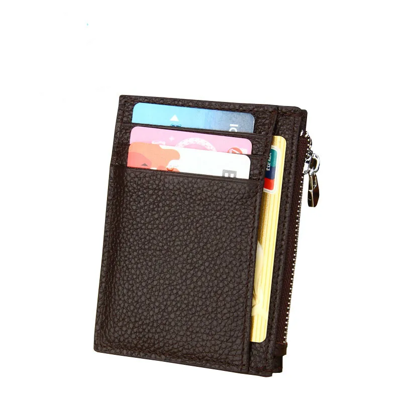 Тонкий Противоугонный rfid-карманный кошелек на молнии из натуральной кожи для транспорта и кредитных карт, держатель кошелька для карт, кошелек для карт, зажим для долларов - Цвет: coffee