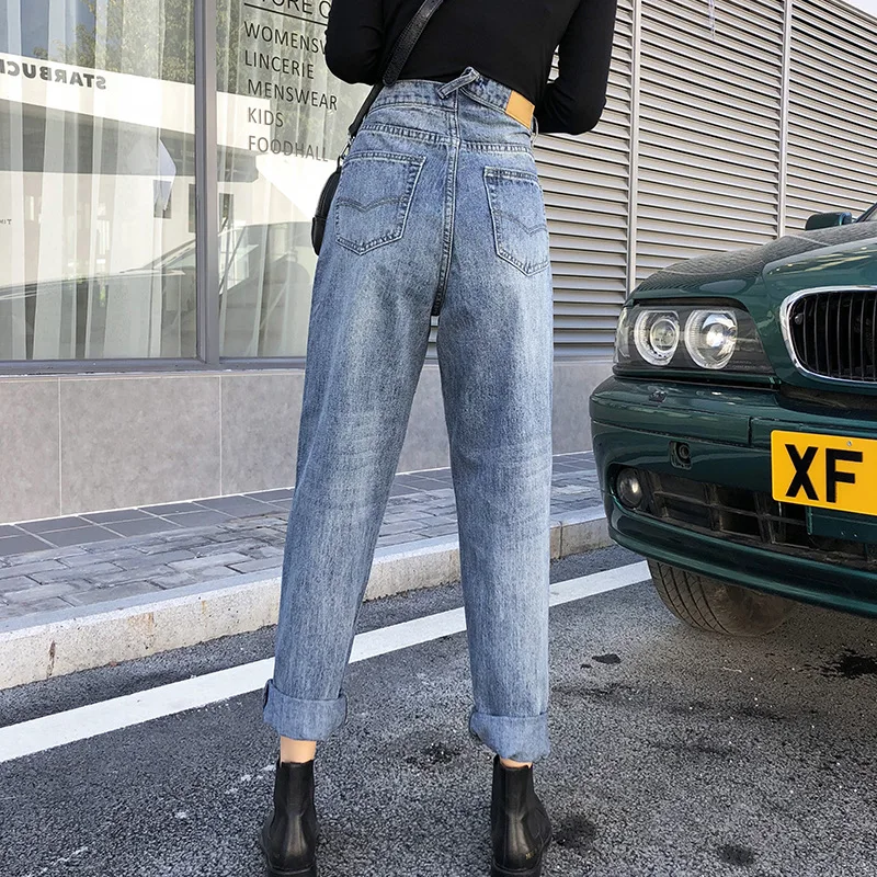 

2019 Spring Summer Women Mom Jeans High Waist All-match Loose Harajuku Student Jeans High waist Denim Pant