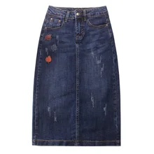 Размера плюс 3XL эластичная джинсовая юбка Женская Весенняя Осенняя прямая юбка-посылка
