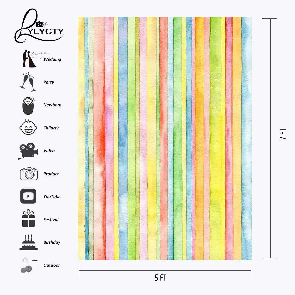 CdHBH 5X7ft Polyester Photography Background Colorful Vertical Stripes Backdrops Birthday Wedding Adults Party Banner Photo Studio Props LYGE640