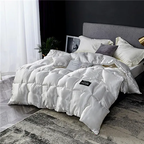 Зимнее одеяло из искусственного шелка, утепленное пуховое одеяло, домашний текстиль, лоскутное одеяло, 220*240 см, постельное белье, европейский стиль, белые покрывала для кровати - Цвет: white comforter