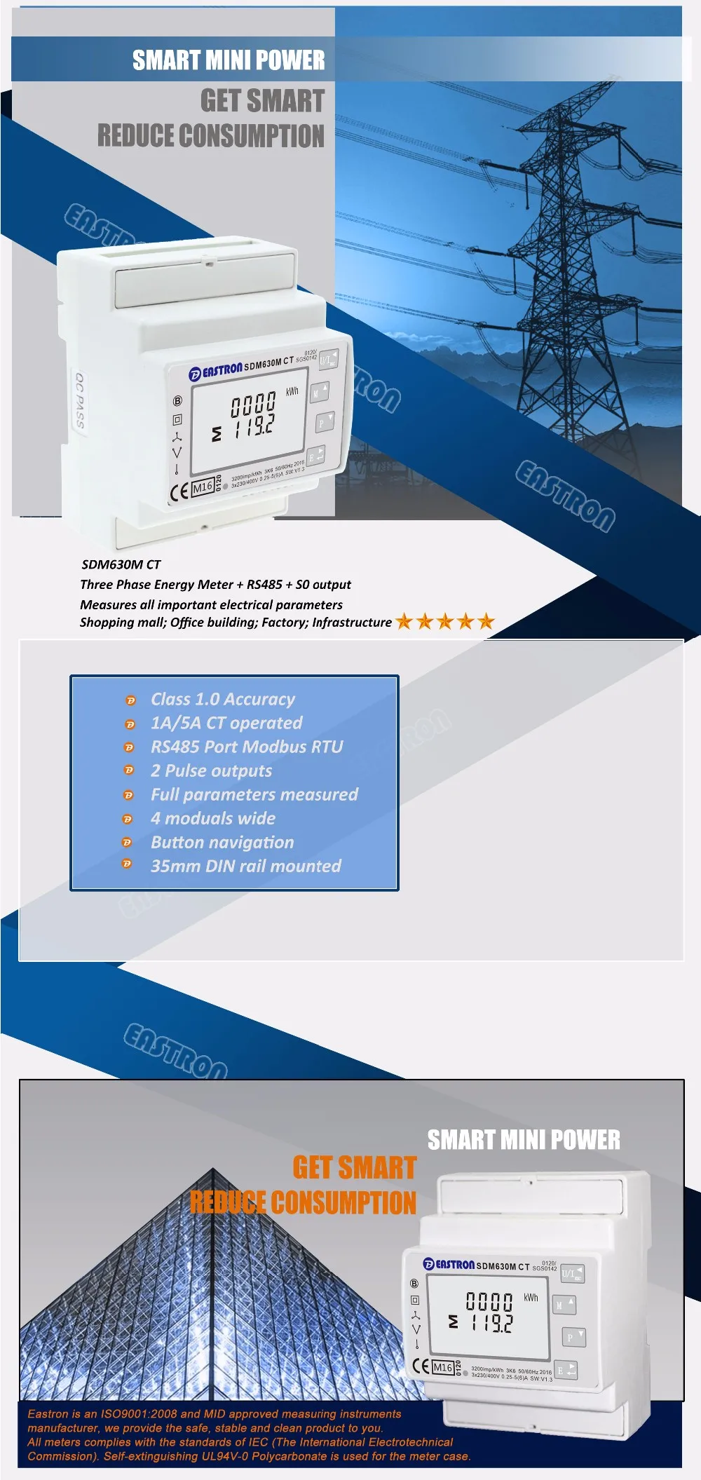 SDM630MCT+ 3 шт ESCT-T24 200/5A, 3-фазный анализатор мощности, многофункциональный счетчик энергии с 3 шт трансформатором тока, ESCT-T24