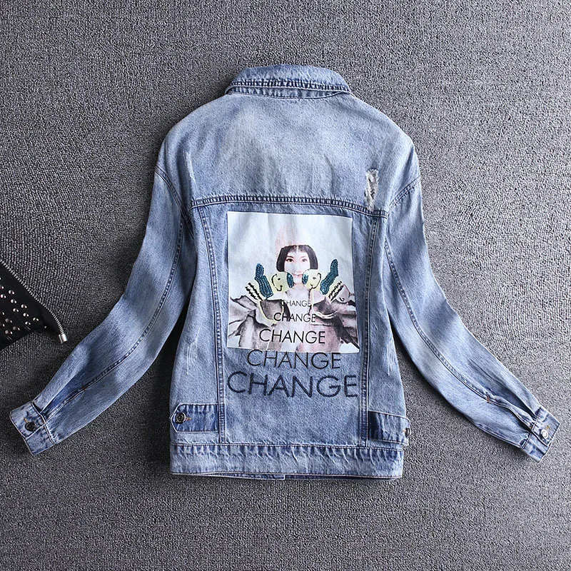 

2019 spring new denim jacket short women's letter jacket spring and autumn new slim jacket cowboy