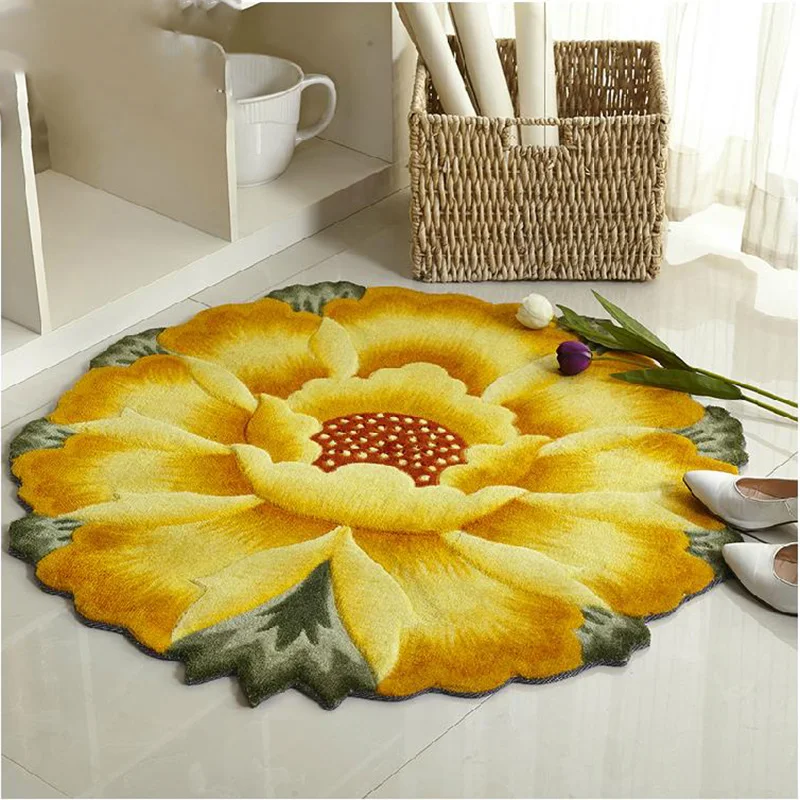 

90CM Diameter 3D Sunflower Carpets For Living Room Soft Children Play Mat Rugs And Carpets Floor Mat/Doormat Bedroom Area Rug