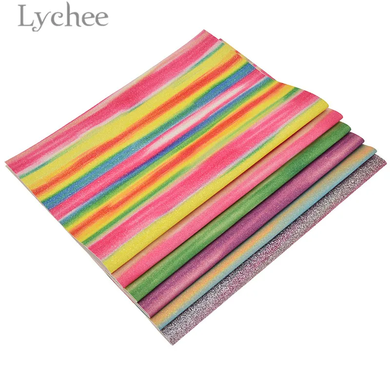 Lychee 29x21 см A4 Радужная полосатая кожаная ткань блестящая швейная Синтетическая