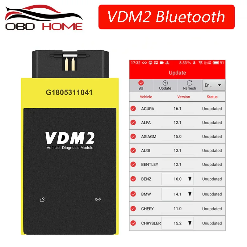 

OBD2 UCANDAS VDM2 Full system V5.2 Bluetooth OBD2 VDM II for Android VDM 2 OBDII Code Scanner PK easydiag Update free