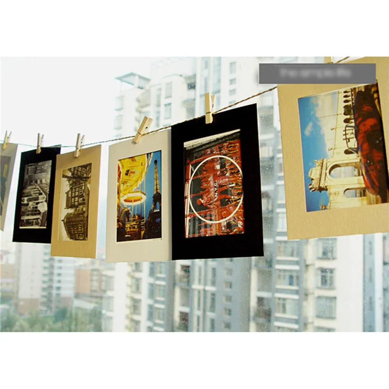 10pcs 6'' Picture Vintage Frame Memorial Photo Paper Hanging Album Frame Clips Rope Photo frame wall Decor Xmas Wedding Party