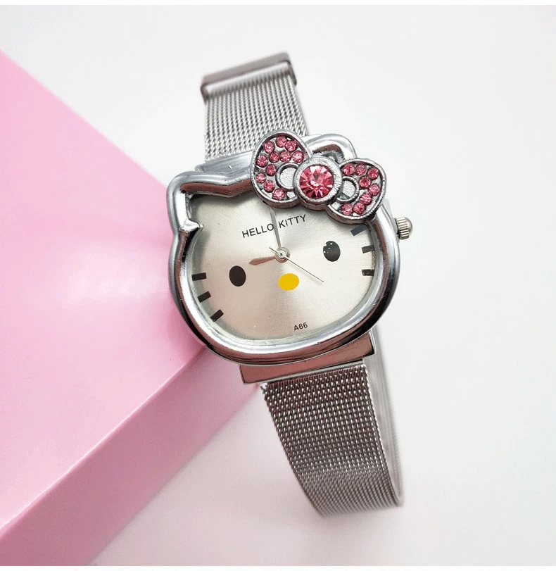 Быстрая доставка 50 шт./лот сумасшедшая распродажа часы Hello Kitty стальной ремешок