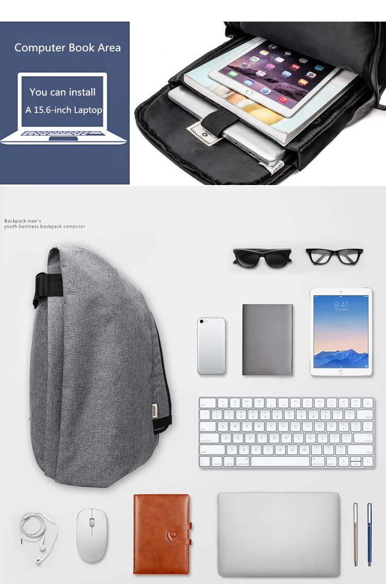 OZUKO, Модный корейский мужской рюкзак для ноутбука, 15,6, дорожная сумка, большая вместительность, Противоугонный рюкзак, школьная сумка, Повседневная водонепроницаемая