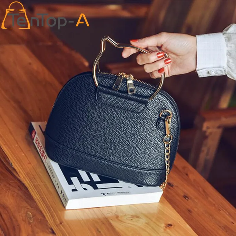 

TenTop-A Adjustable Candy Colors Chain Shoulder Bags Women Cartoon Cat Handle Bag High Quality PU Leather Messenger Bag TO035