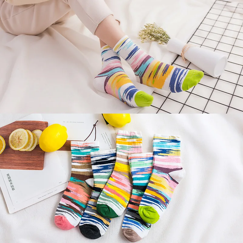 

Funny colorful socks women sweet ladies sock candy color cotton color striped women's socks Girl breathable college spring