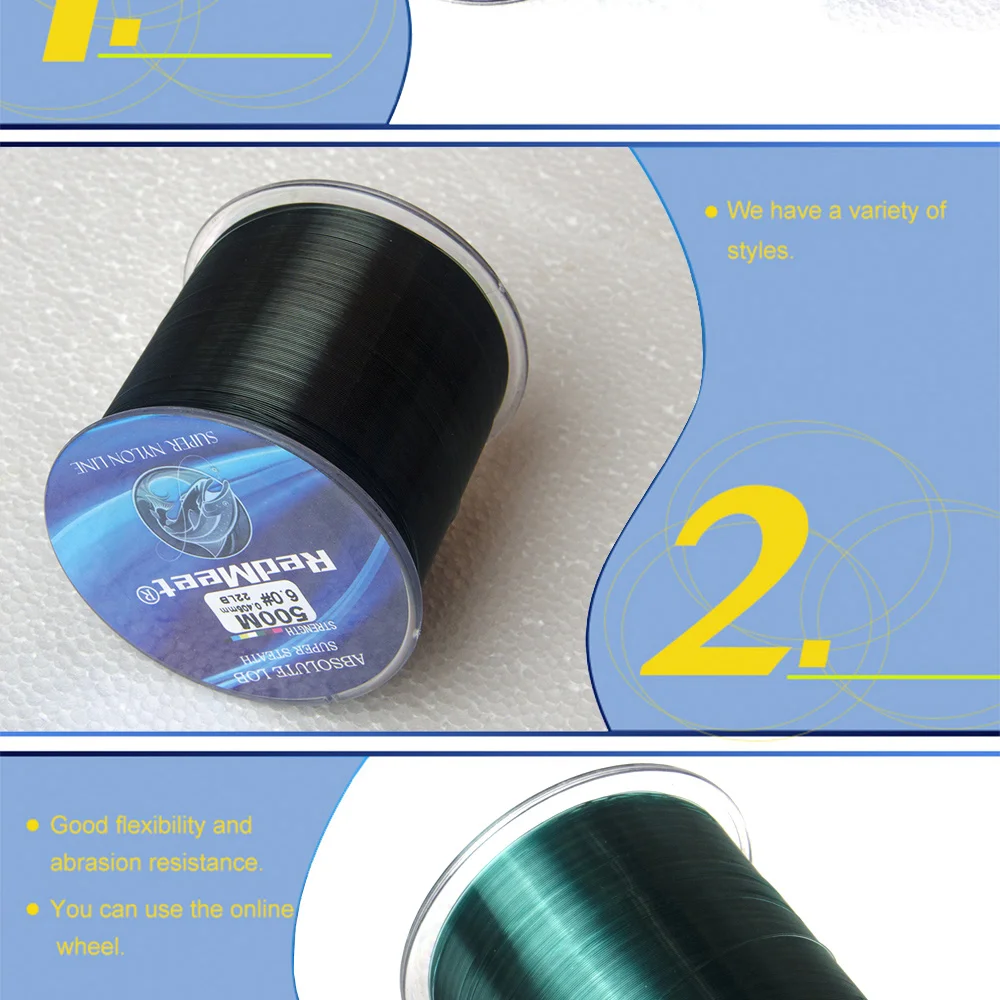 Lago de Pesca Linha de Pesca Linha de Pesca de Nylon Acessórios de Pesca Equipamento de Pesca Redmeet Novo de Nylon Durável 500 m Forte Verde e preto Ferramentas 8 Esporte e Lazer