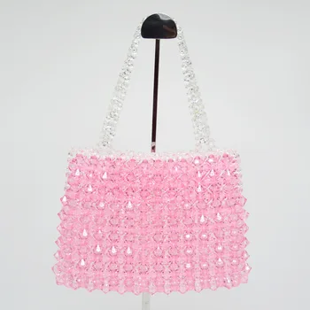 

2019 Fashion Shopping Solid Color Large Lady Handbag Acrylic Beads Bag Tote