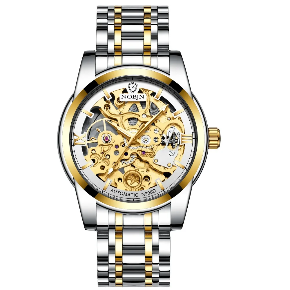 Watches Mens 2019 NOBJN N905D Mechanical Watch Hollow Skeleton Watch Waterproof Luminous Hands Automatic Watch Men Gold Hour (11)