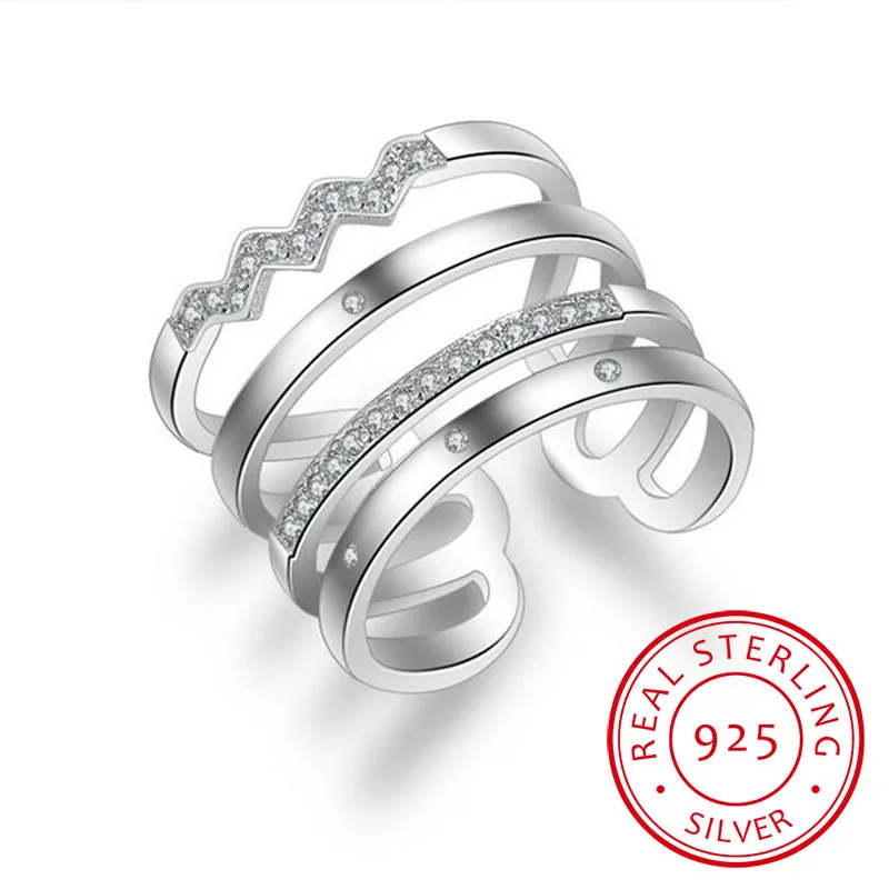 

Korean Style 925 Sterling Silver Opening Rings Personality Exaggerated Multi-layer Mosaic Zirconia Rings For Women S-r308