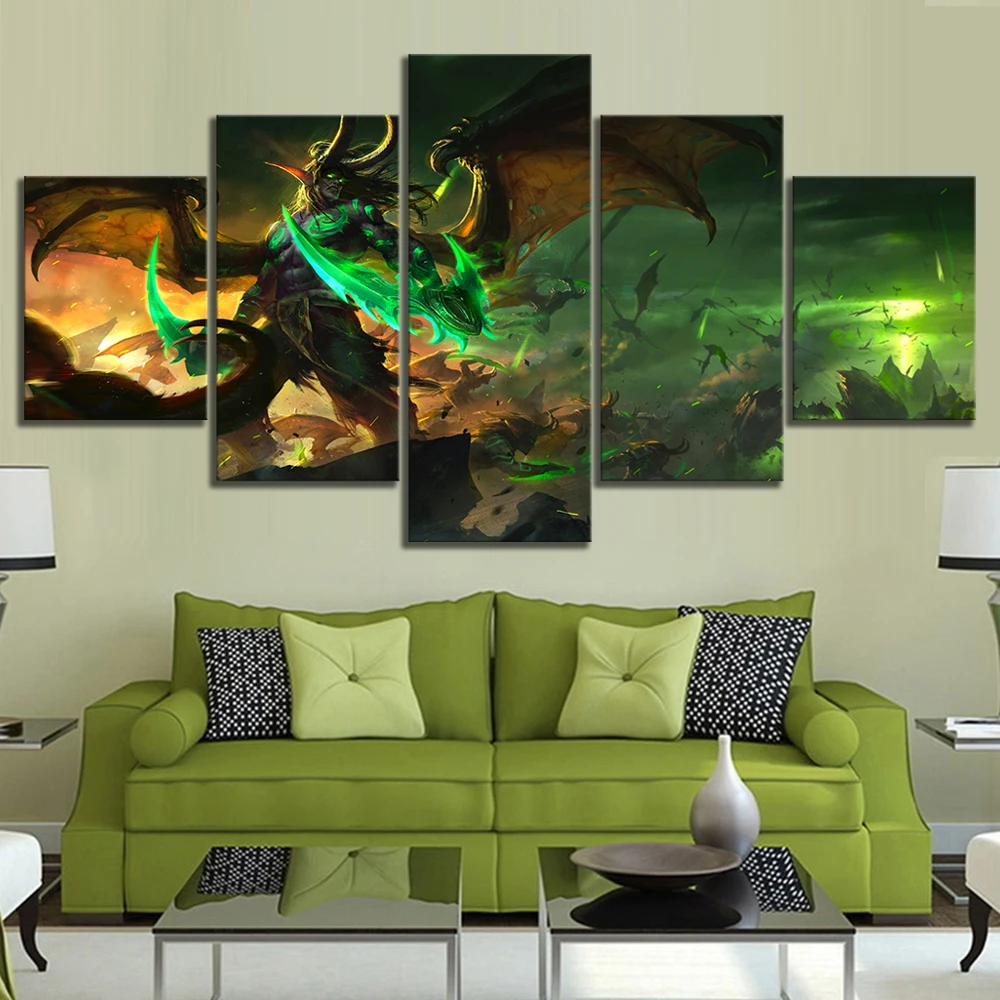 

5 Piece Illidan Stormrage World of Warcraft Game Poster Drawing Art HD Canvas Paintings Wall Art for Home Decor