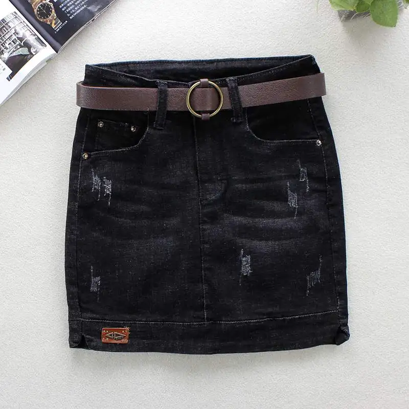 

2019 Summer Black Jeans Skirts Womens Bleached Skinny Pencil Skirts Pattern 100% Cotton Above Knee Mini Shorts Denim Skirts 058