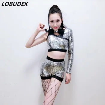 

Female Groups dance costumes Jazz Hip Hop stage wears Modern dancing Teams Bar DJ DS Costume Flash Sequins performance outfit