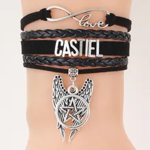 10 шт./лот) Бесконечность любовь Сверхъестественное Кастиель браслет пентаграмма подвеска крыло ручной работы браслеты и браслеты ювелирные изделия для женщин мужчин