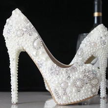 Fashion New Stunning Rhinestone Pearl Wedding Shoes Crystal Pride Pedding High Heel Pumps Dress Pearl Pregnant Pumps Shoes